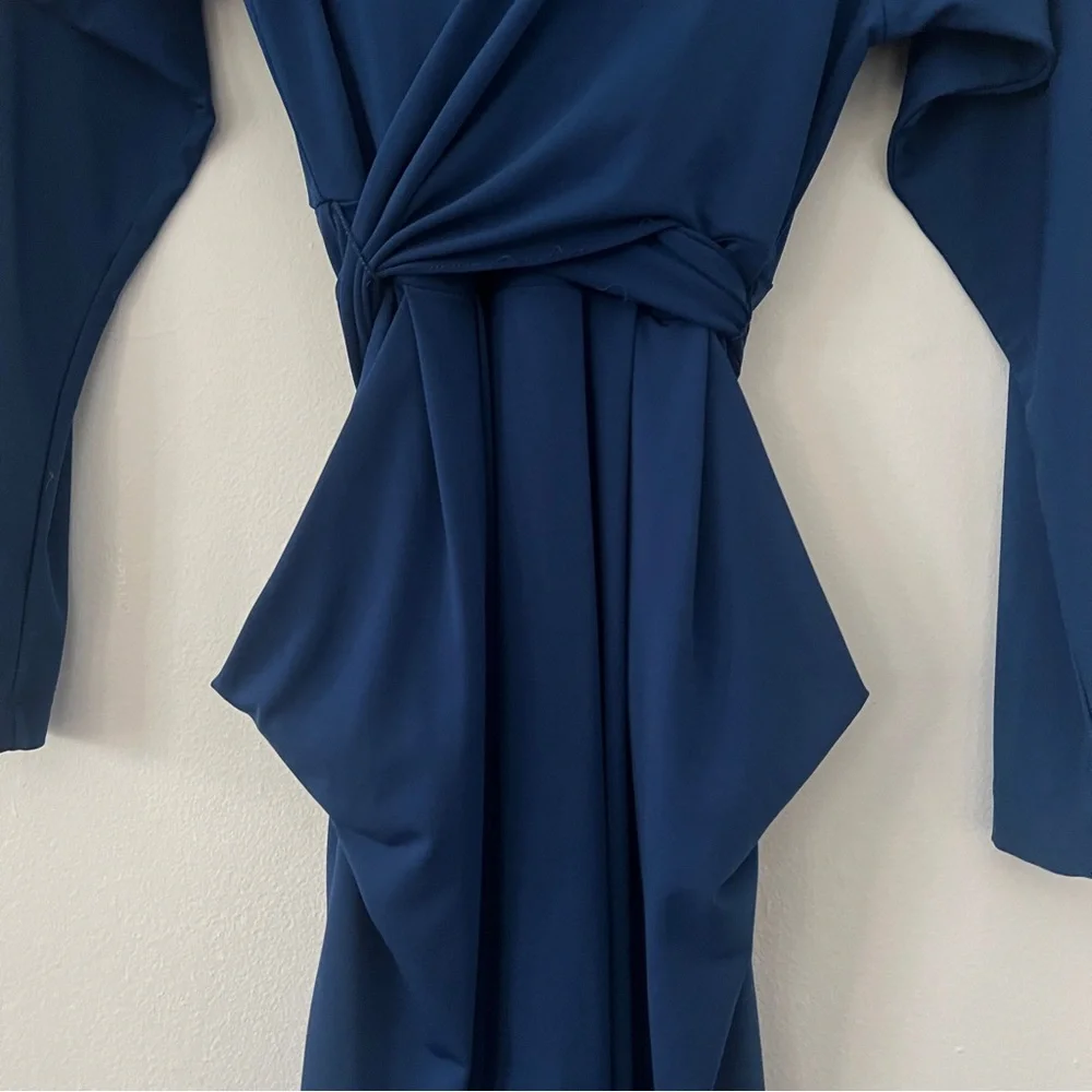 BCBGMaxAzria midnight blue Wrap-Style Long Sleeve Dress M - Picture 3 of 9